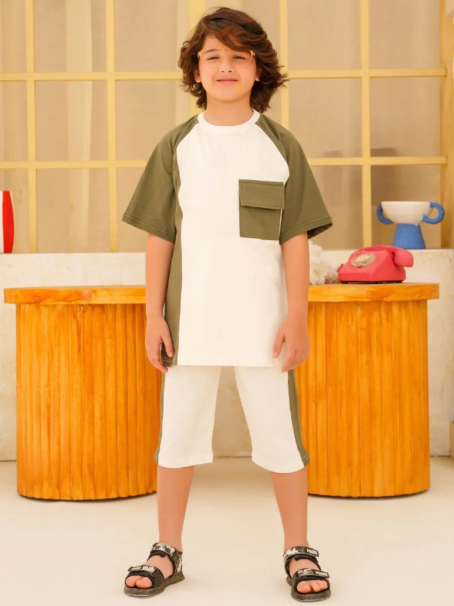 Olive Contrast Panel Suit