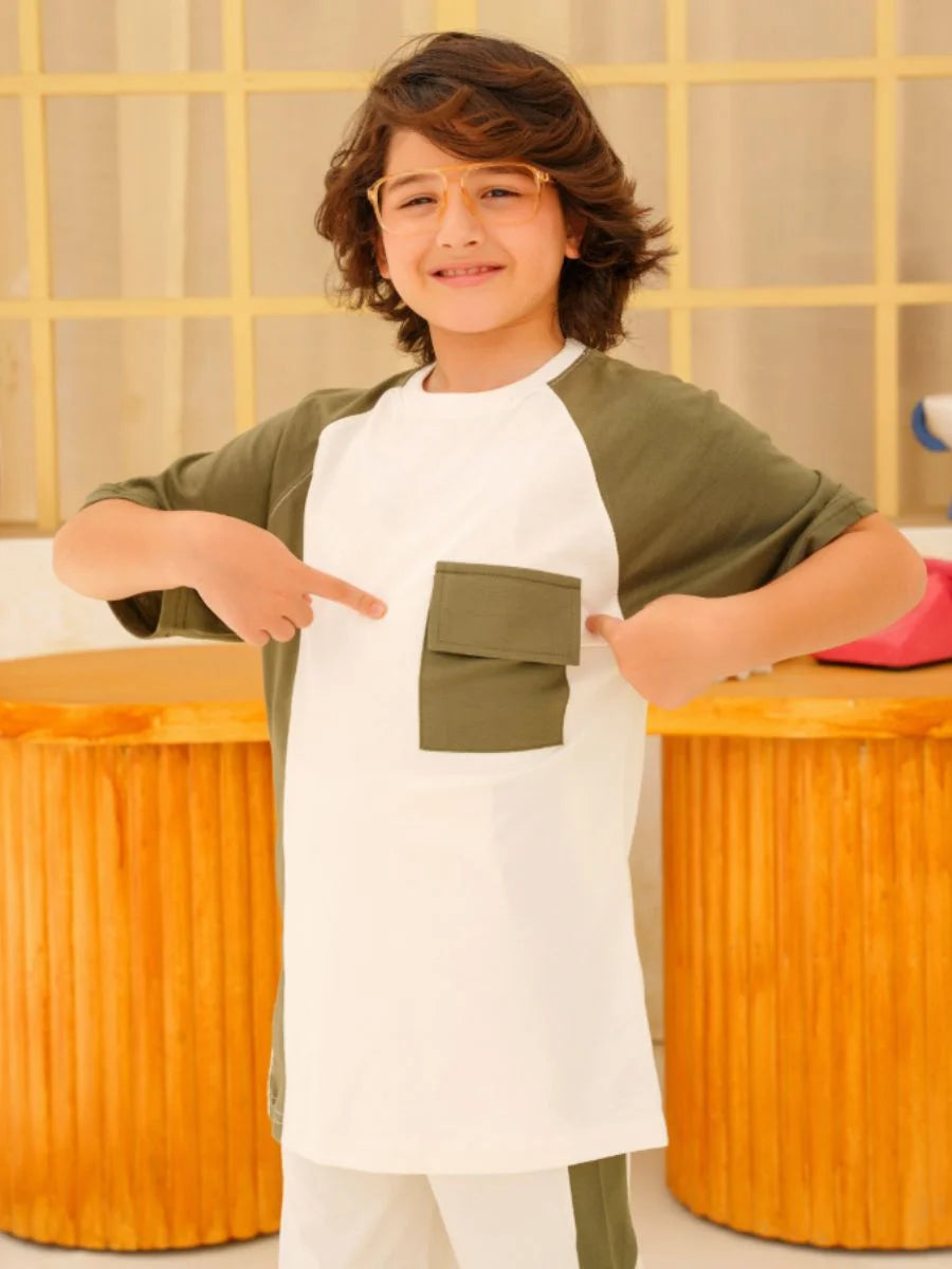 Olive Contrast Panel Suit