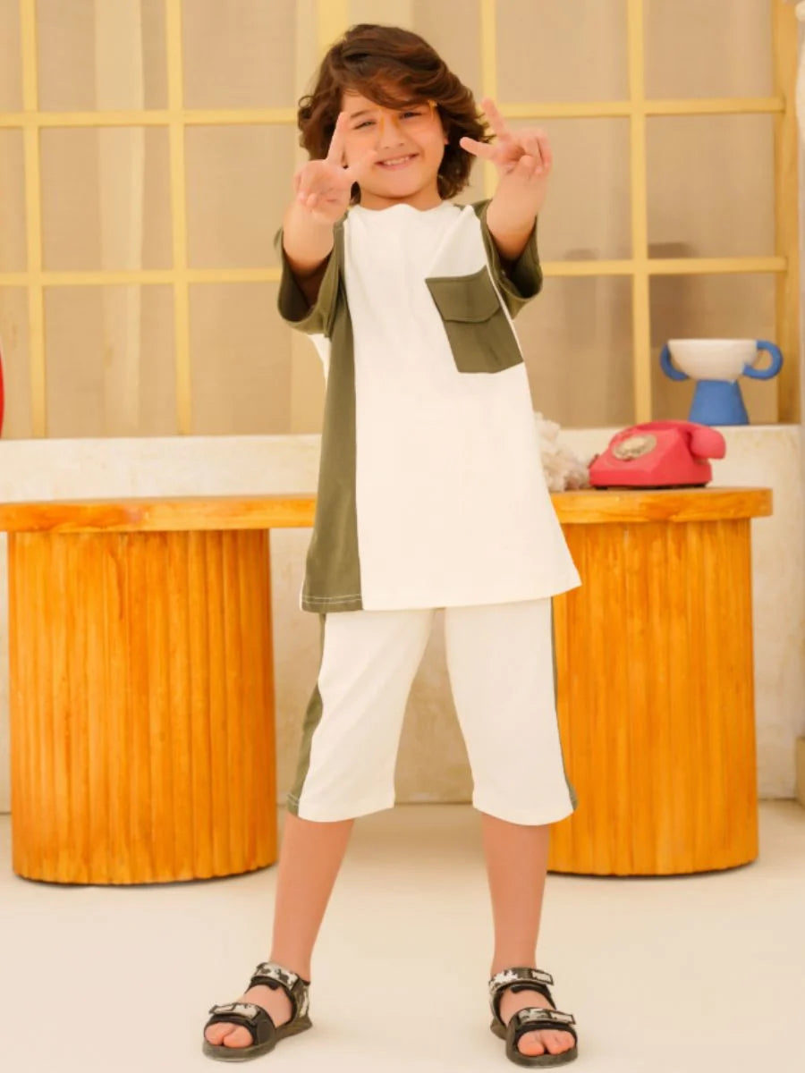 Olive Contrast Panel Suit