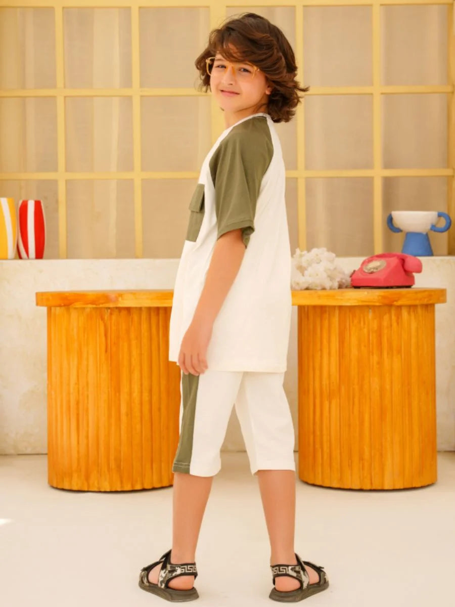 Olive Contrast Panel Suit