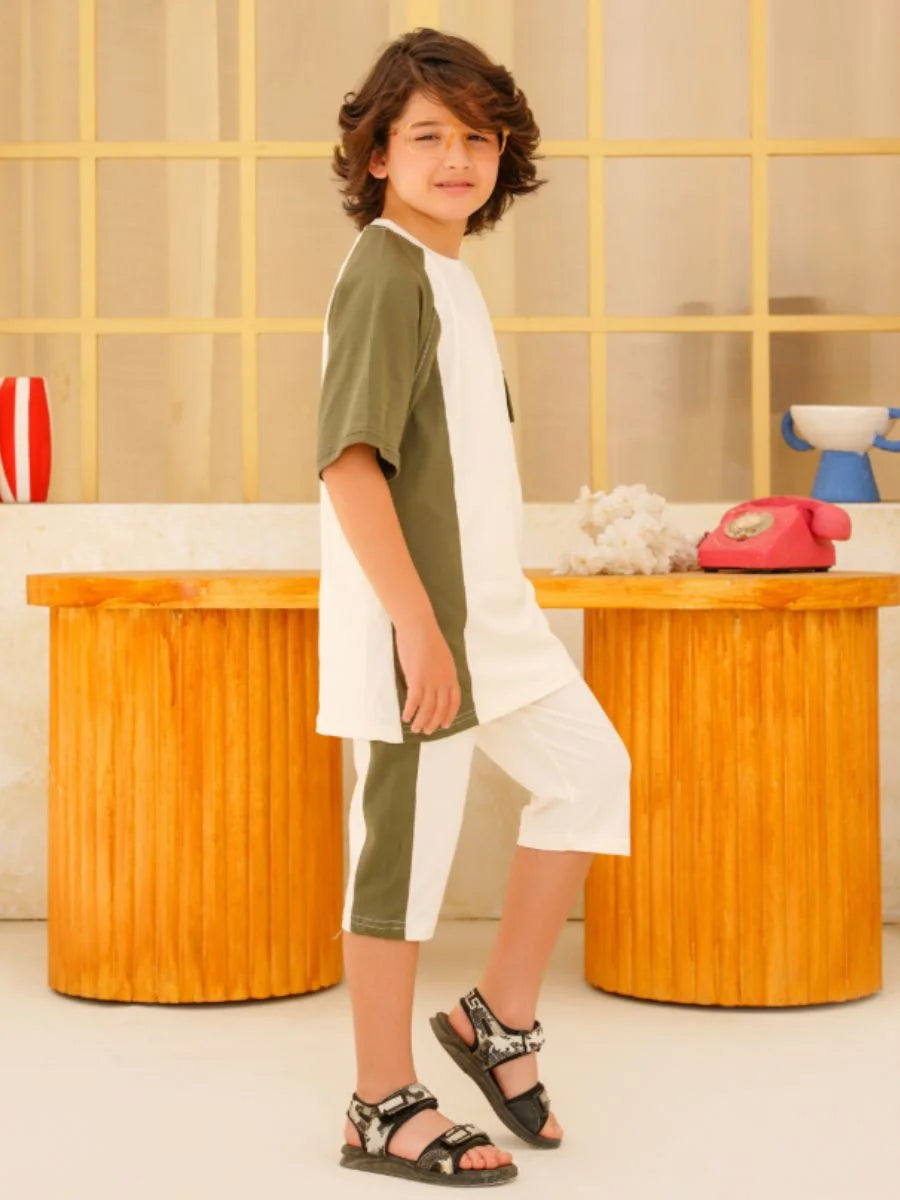 Olive Contrast Panel Suit