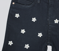 black baby Baggy Fit Elastic Waist Embroidery Detailed  Girl Jean