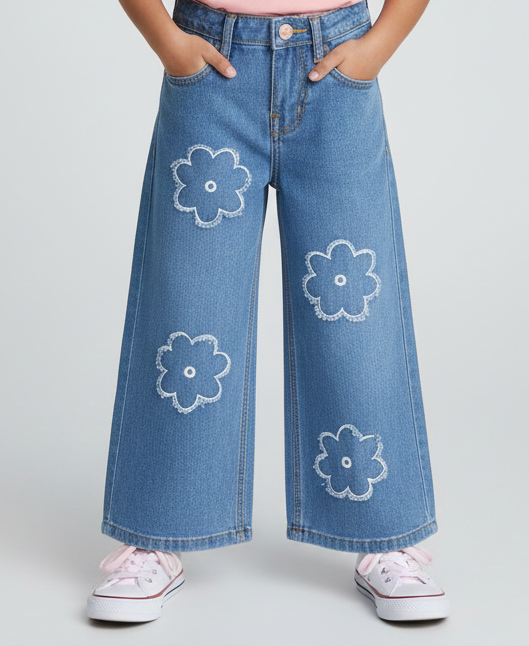 Patchwork Floral Wide Leg Jeans