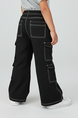 Black Reverse Stitch Detailed Cargo Denim Jeans