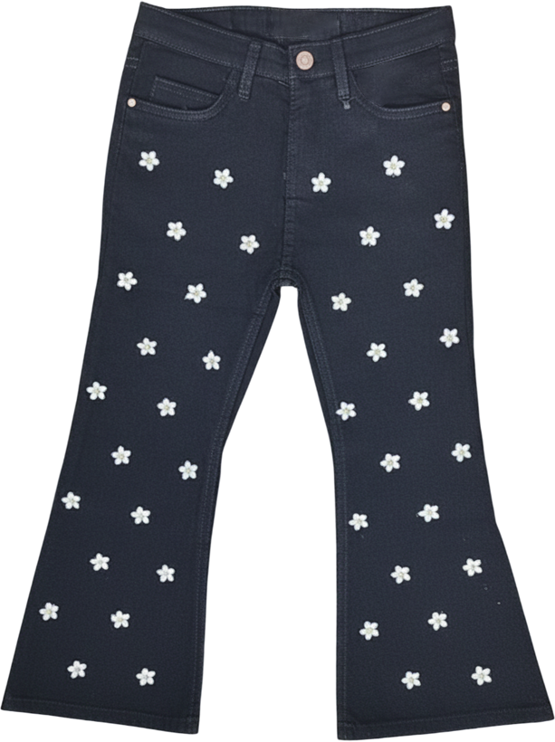 black baby Baggy Fit Elastic Waist Embroidery Detailed  Girl Jean (Copy)