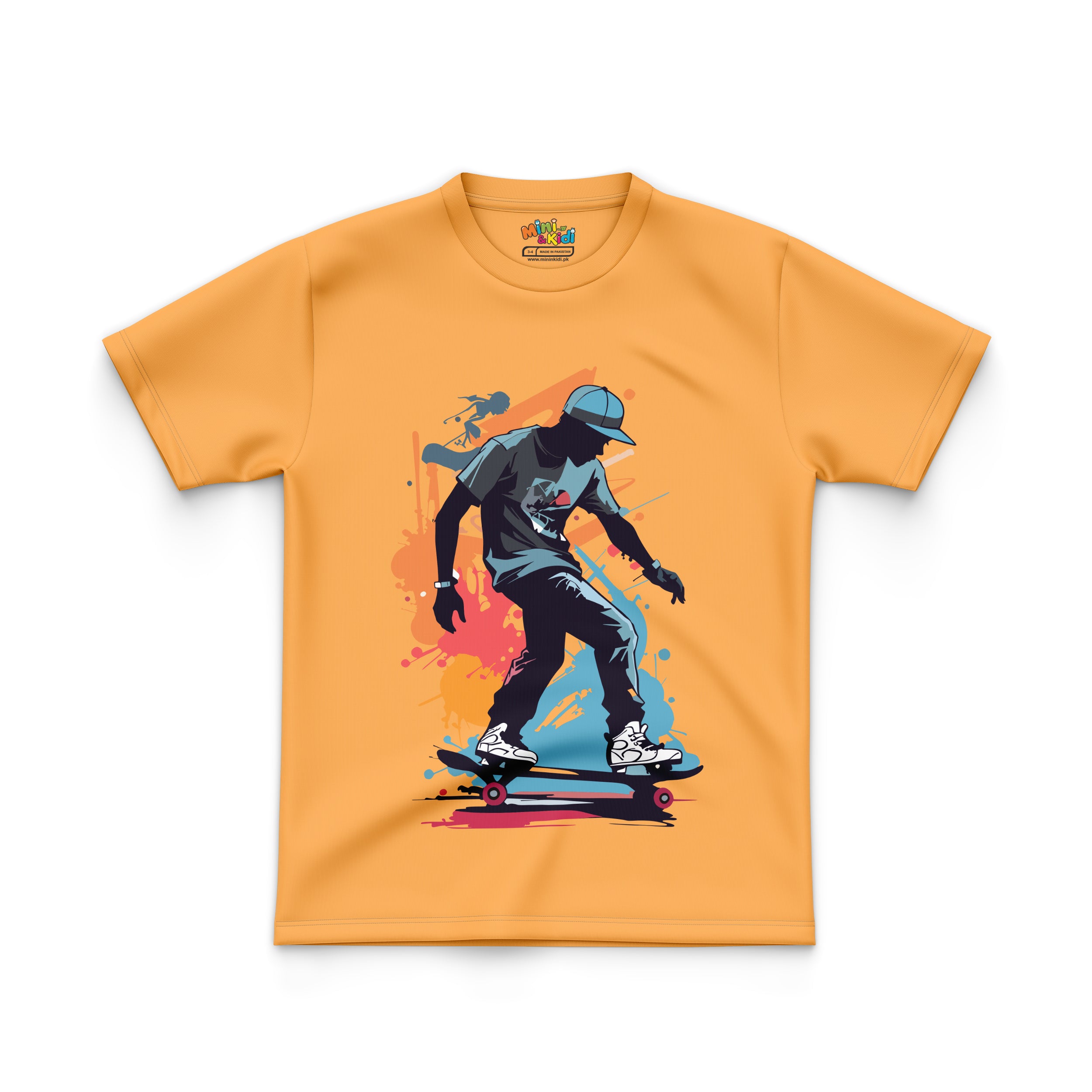 Featuring graphic of a skateboarder on T Shirt