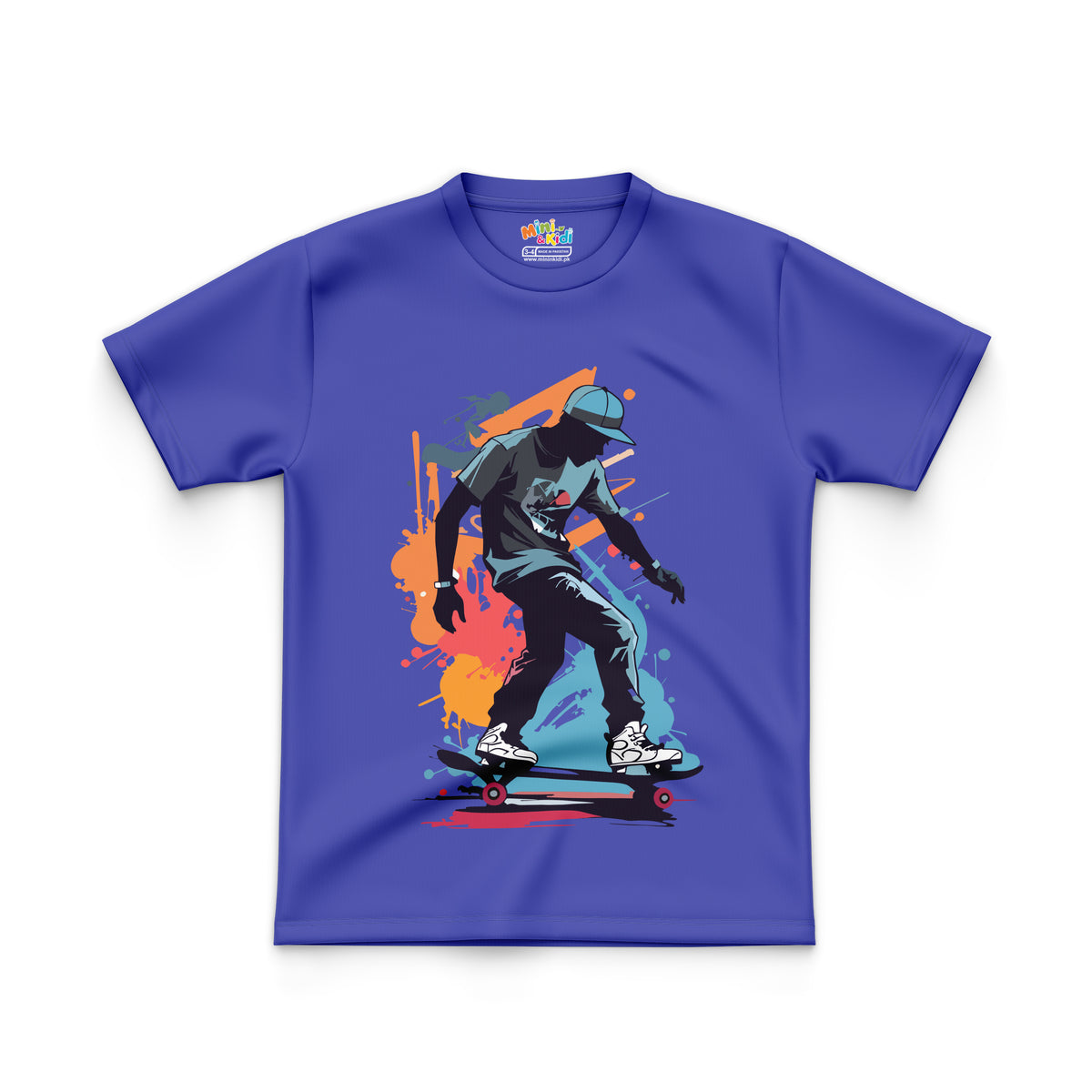 Featuring graphic of a skateboarder on T Shirt