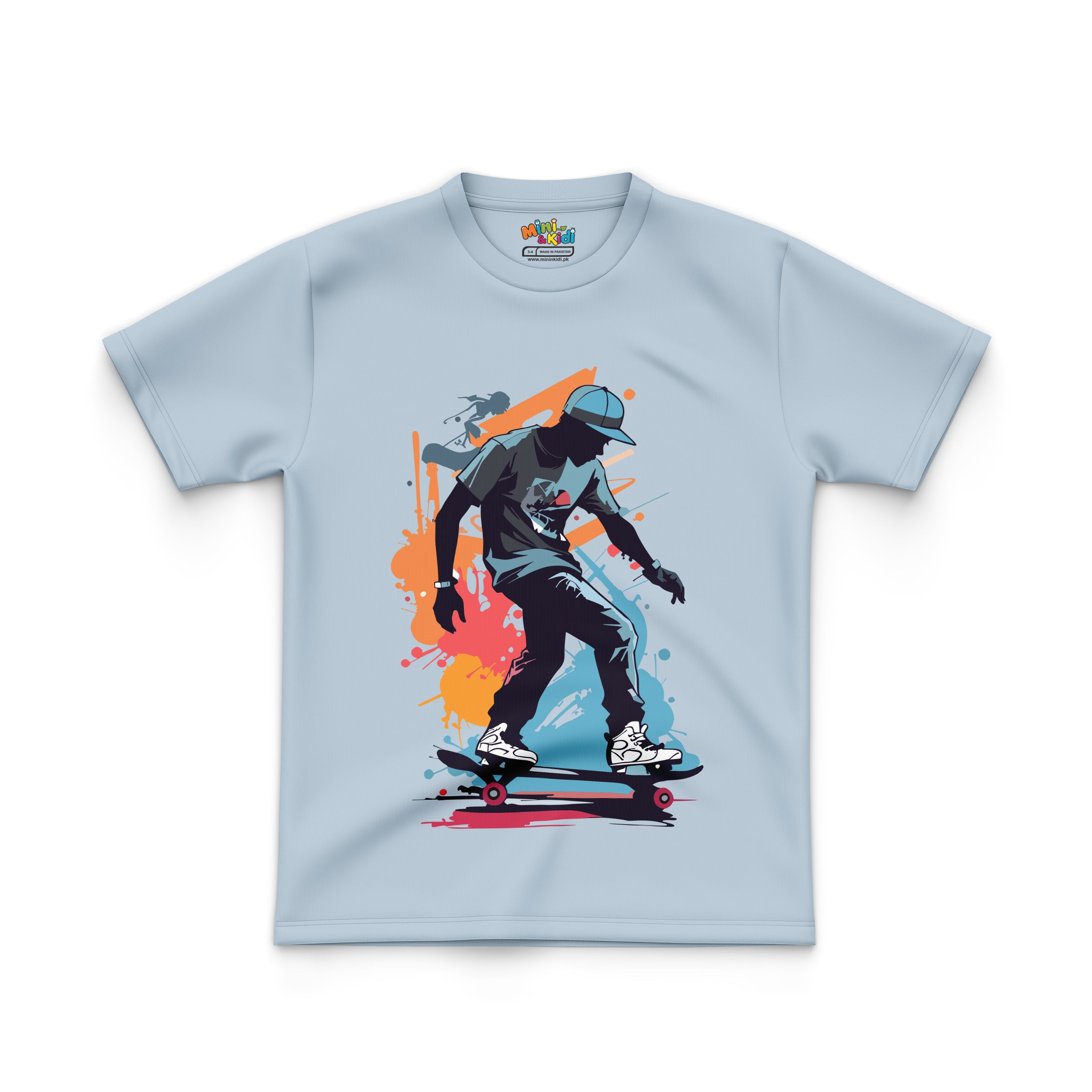 Featuring graphic of a skateboarder on T Shirt