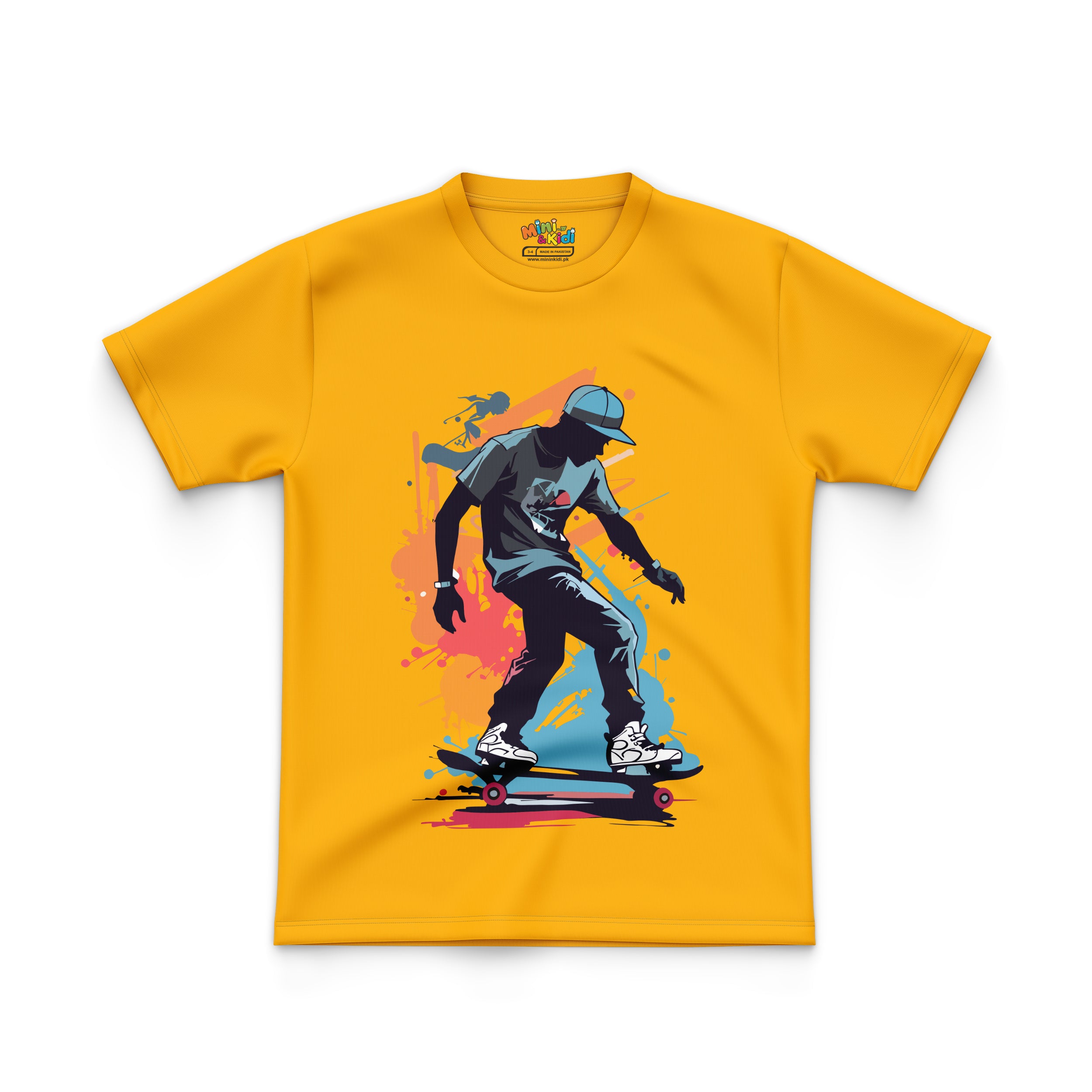 Featuring graphic of a skateboarder on T Shirt